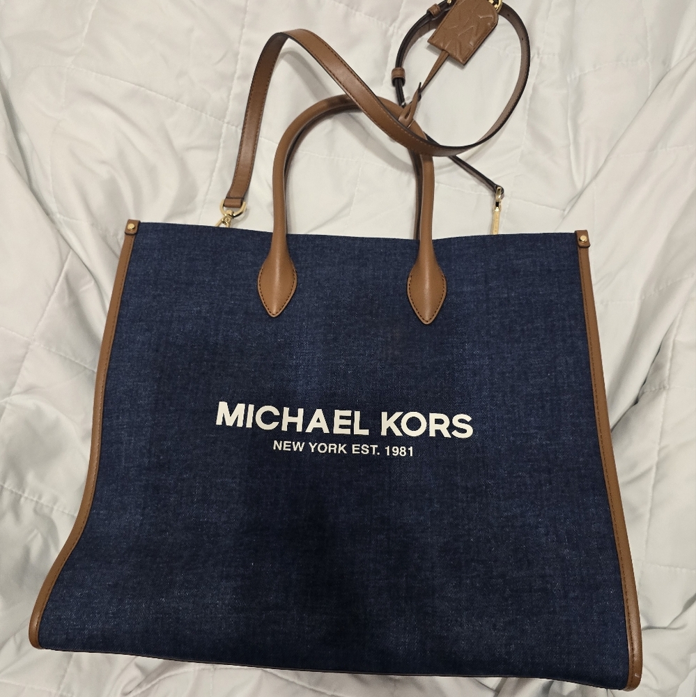 Michael Kors Blue and Brown Tote Bag